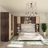 Mobila de dormitior pe colt Anda: sifonier, pat si ancadrament